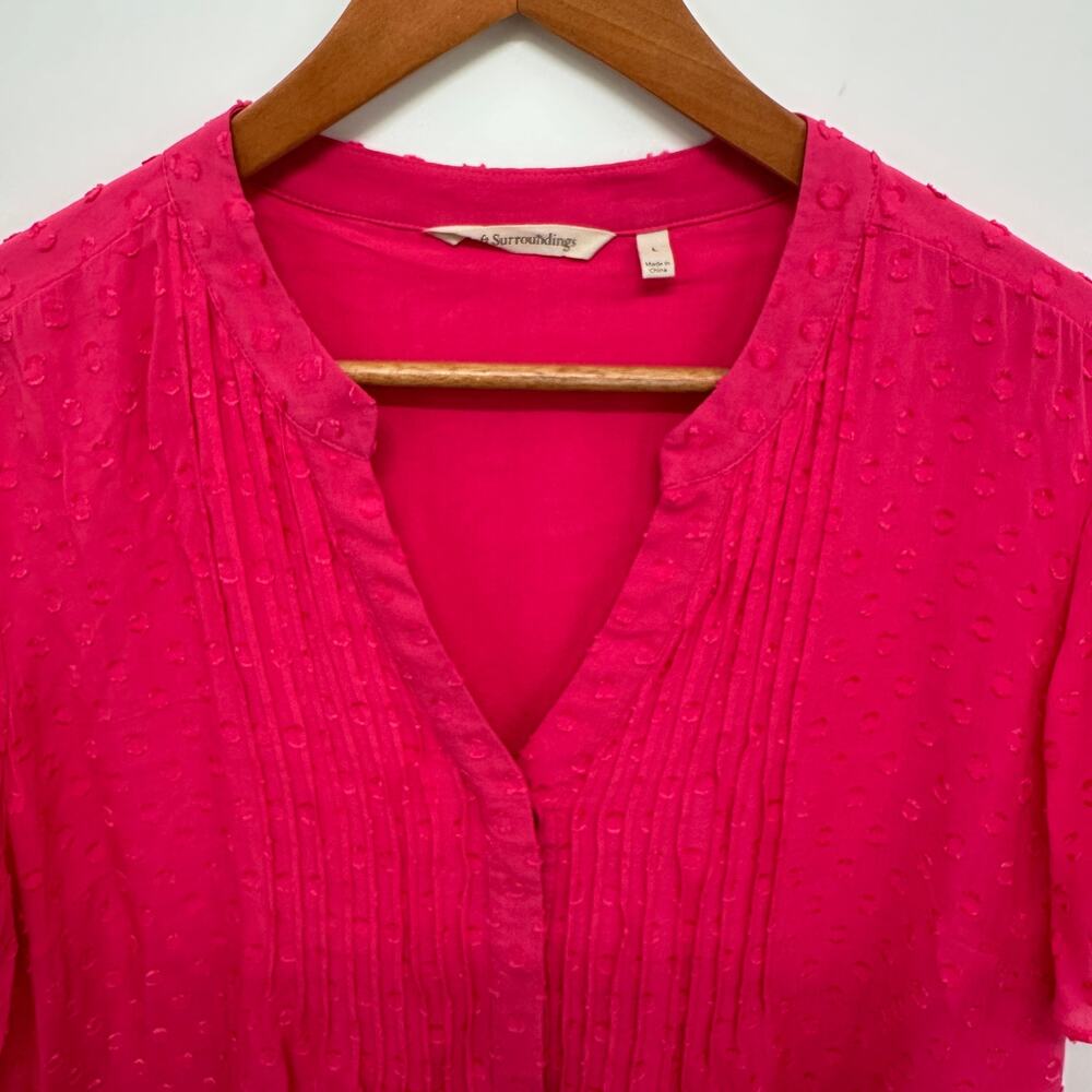 SOFT SURROUNDINGS Pink Dot Offshort Blouse Top // L - Picture 5 of 7